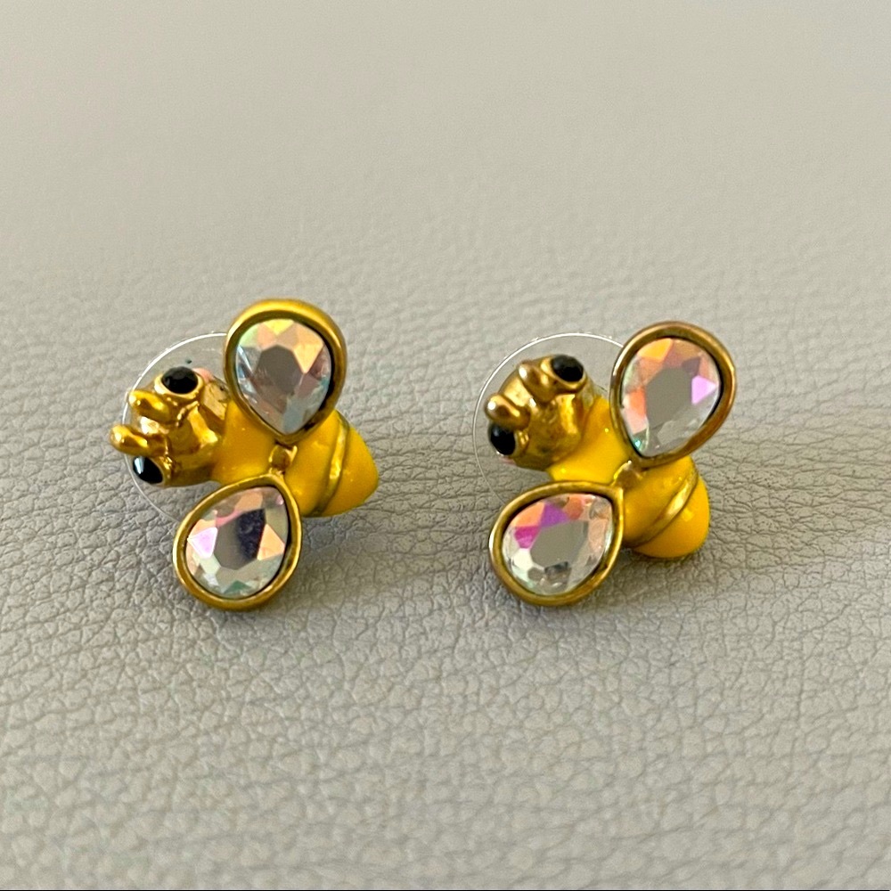 Betsey Johnson Yellow and Gold Bumblebee Stud Earrings